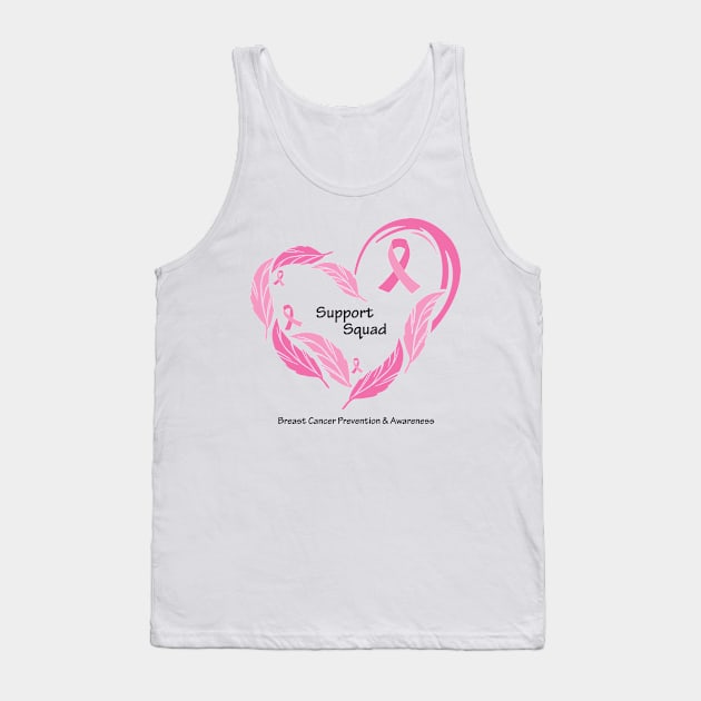 Breast cancer support squad, black type with feathers & ribbons Tank Top by Just Winging It Designs